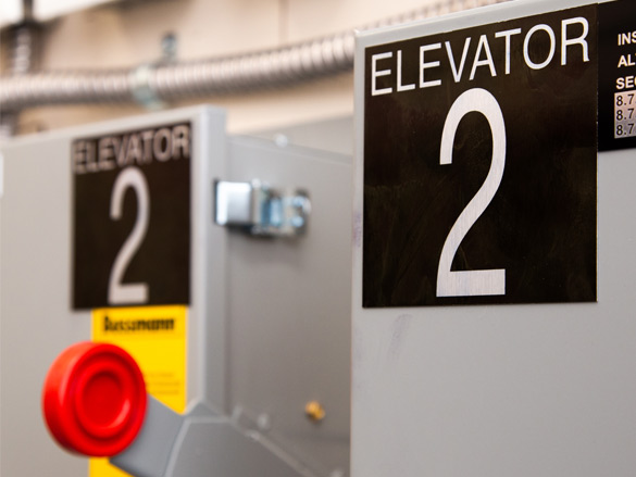 elevator equipment in a facility labeled with the number 2